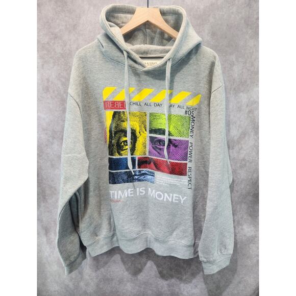 Evolution in Design Men's XL Hoodie Graphic‎ Money Urban Time Is Money Gray EUC - Picture 1 of 6